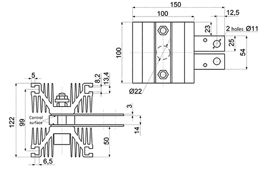Dimensions du dissipateur O123