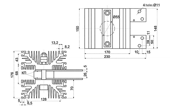 Dimensions du dissipateur O153