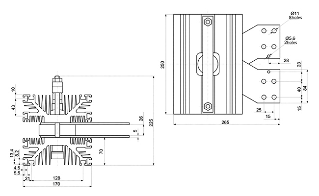 Dimensions du dissipateur O173