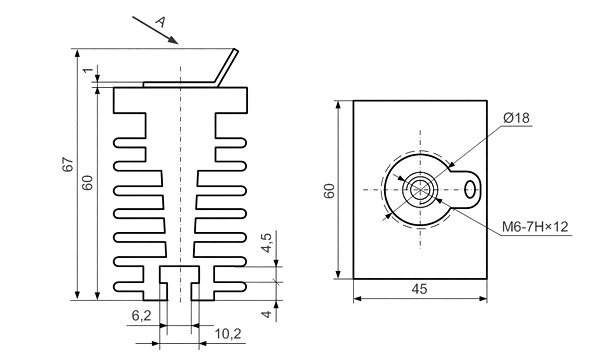 Dimensions du dissipateur O221