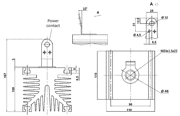 Dimensions du dissipateur O281