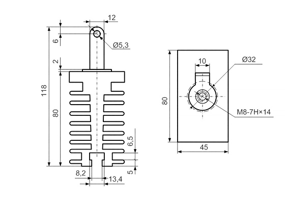 Dimensions du dissipateur O331