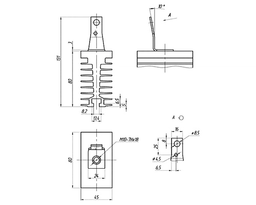 Dimensions du dissipateur O541