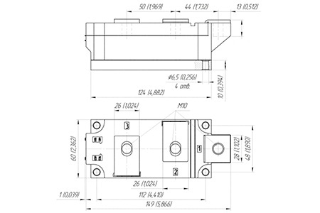 Dimensions du module thyristor-diode MT/D3-260-44-A2