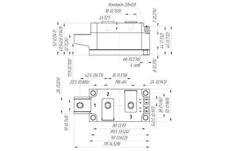 Dimensions du module thyristor-diode MT/D3-200-28-C1