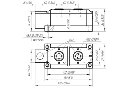 Dimensions du module thyristor-diode MT/D3-500-36-D