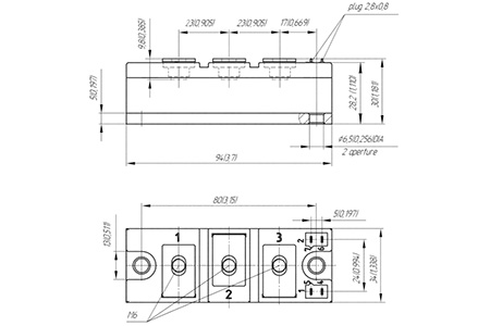 Dimensions du module thyristor-diode MT/D4-115-36-F