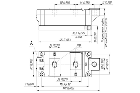 Dimensions des modules de thyristors MT4-650-12-A2