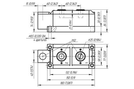 Dimensions des modules de thyristors MT3-800-18-D