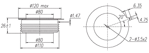 Dimensions du thyristor