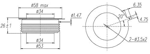 Dimensions du thyristor