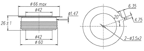 Dimensions du thyristor Dimensions du thyristor