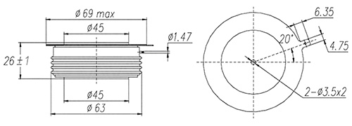 Dimensions du thyristor