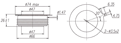 Dimensions du thyristor Dimensions du thyristor