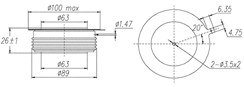 Dimensions du thyristor