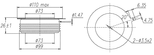 Dimensions du thyristor